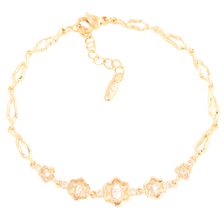 Браслет Xuping Позолота 18K Цветочный узор с цирконием длинна с доп.цепочкой 17.5-20.5см х 4мм фото №4