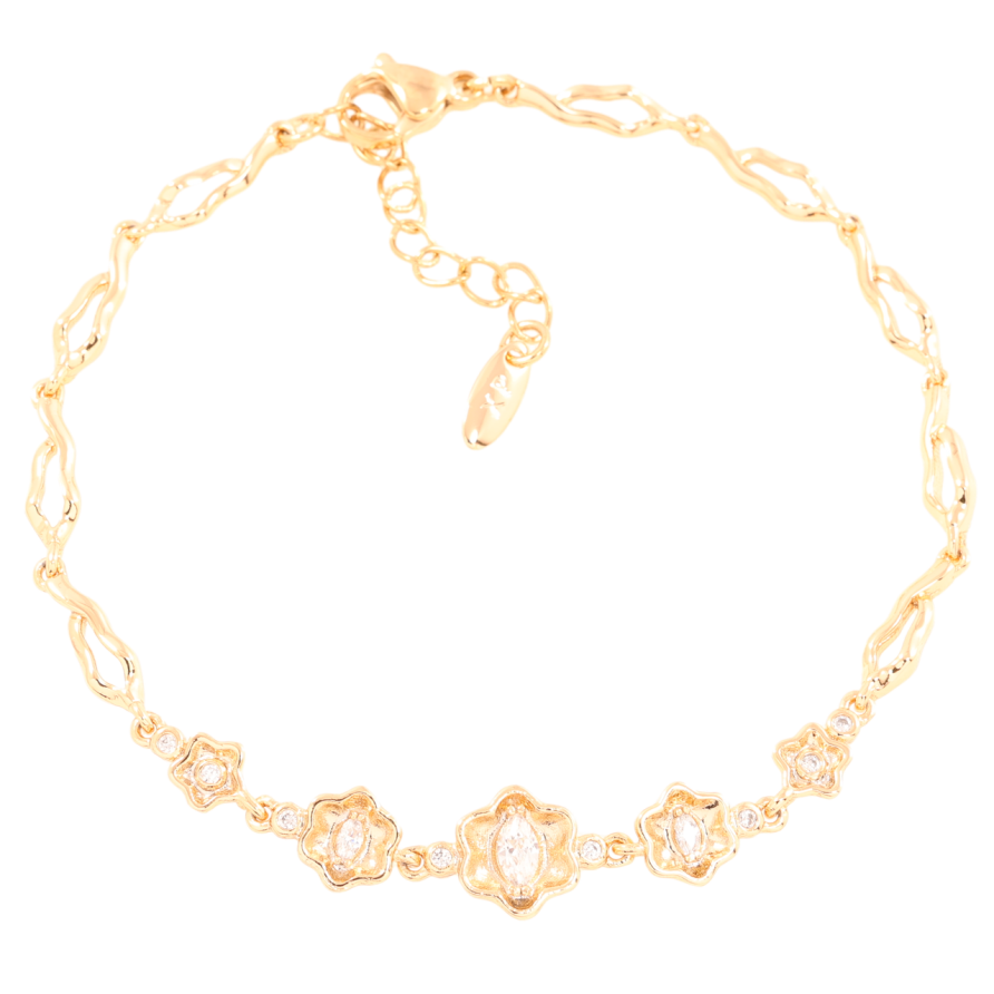 Браслет Xuping Позолота 18K Квітковий візерунок з цирконієм» довжина з доп.ланцюжком 17.5-20.5см х 4мм фото №1