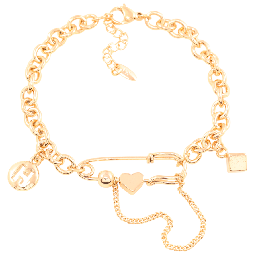 Браслет Xuping Позолота 18K Цепочка с булавкой и подвесками длинна с доп.цепочкой 17.5-20.5см х 5мм фото №1