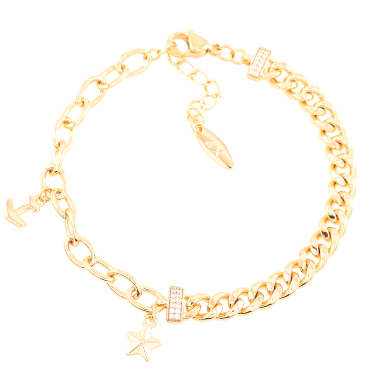 Браслет Xuping Позолота 18K Комбинированная цепочка с подвесками длинна с доп.цепочкой 18-21.5см х 6мм фото №1