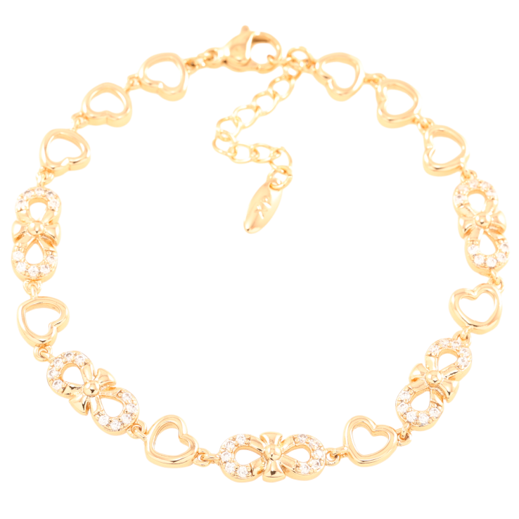 Браслет Xuping Позолота 18K Узор сердечки с бантами длинна с доп.цепочкой 17.5-20.5см х 6мм фото №14