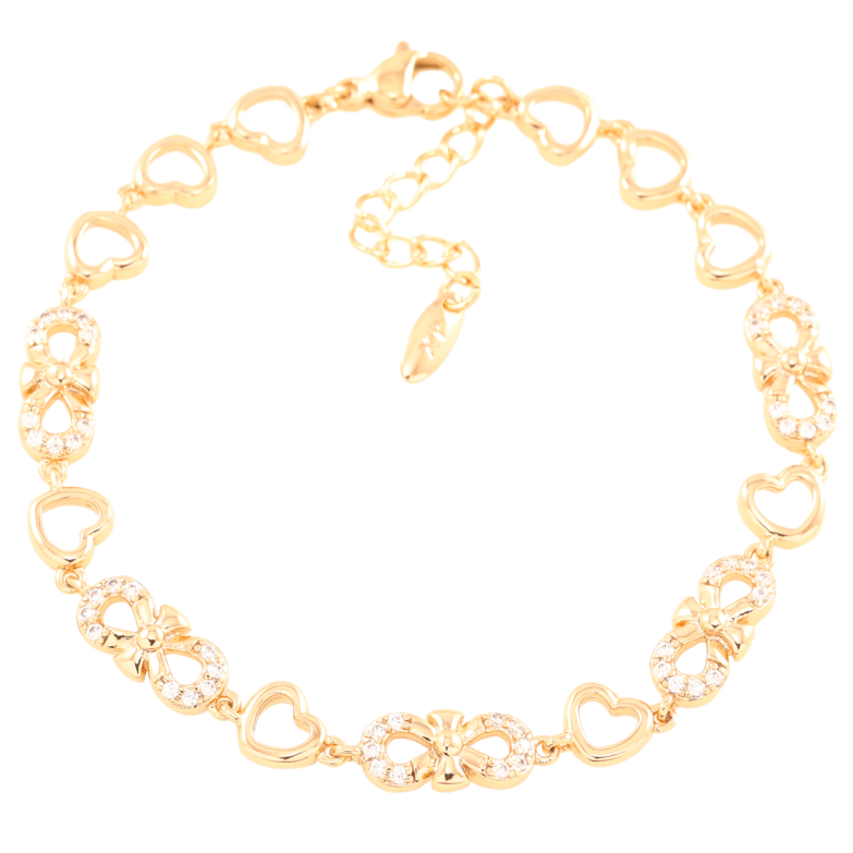 Браслет Xuping Позолота 18K Візерунок сердечка з бантами» довжина з доп.ланцюжком 17.5-20.5см х 6мм фото №1