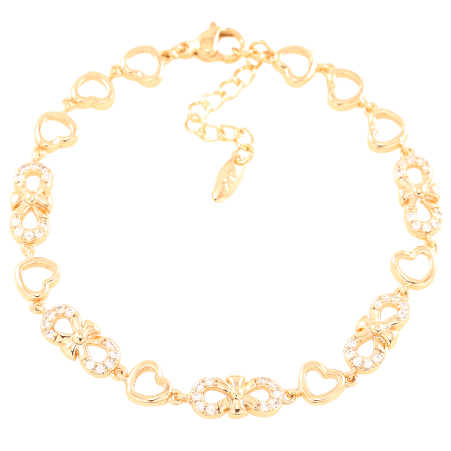 Браслет Xuping Позолота 18K Візерунок сердечка з бантами» довжина з доп.ланцюжком 17.5-20.5см х 6мм фото №1