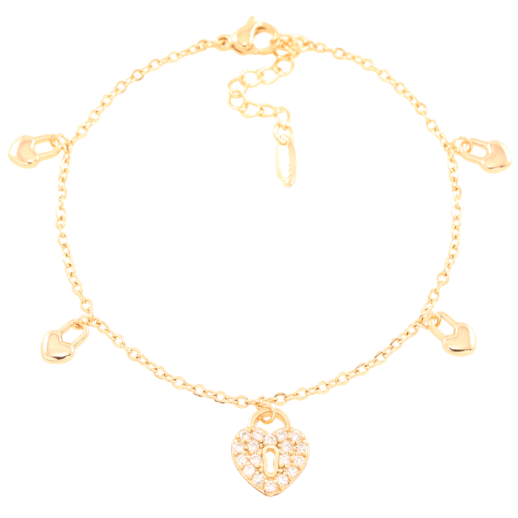 Браслет Xuping Позолота 18K Цепочка с подвесками сердечками-замочками длинна с доп.цепочкой 17-20см х 1.5мм фото №19