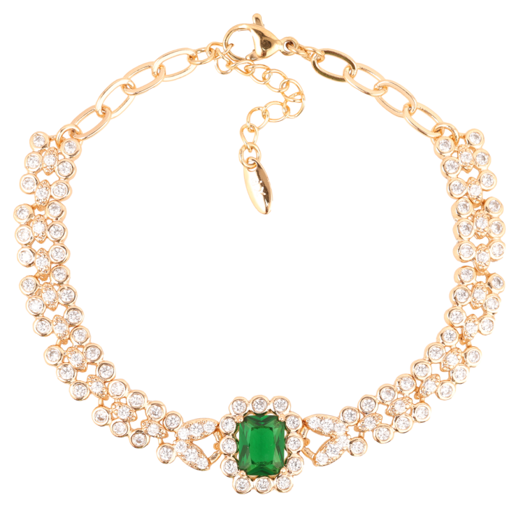 Браслет Xuping Позолота 18K Узор цирконием с зеленым фианитом длинна с доп.цепочкой 18-21см х 4-7мм фото №23