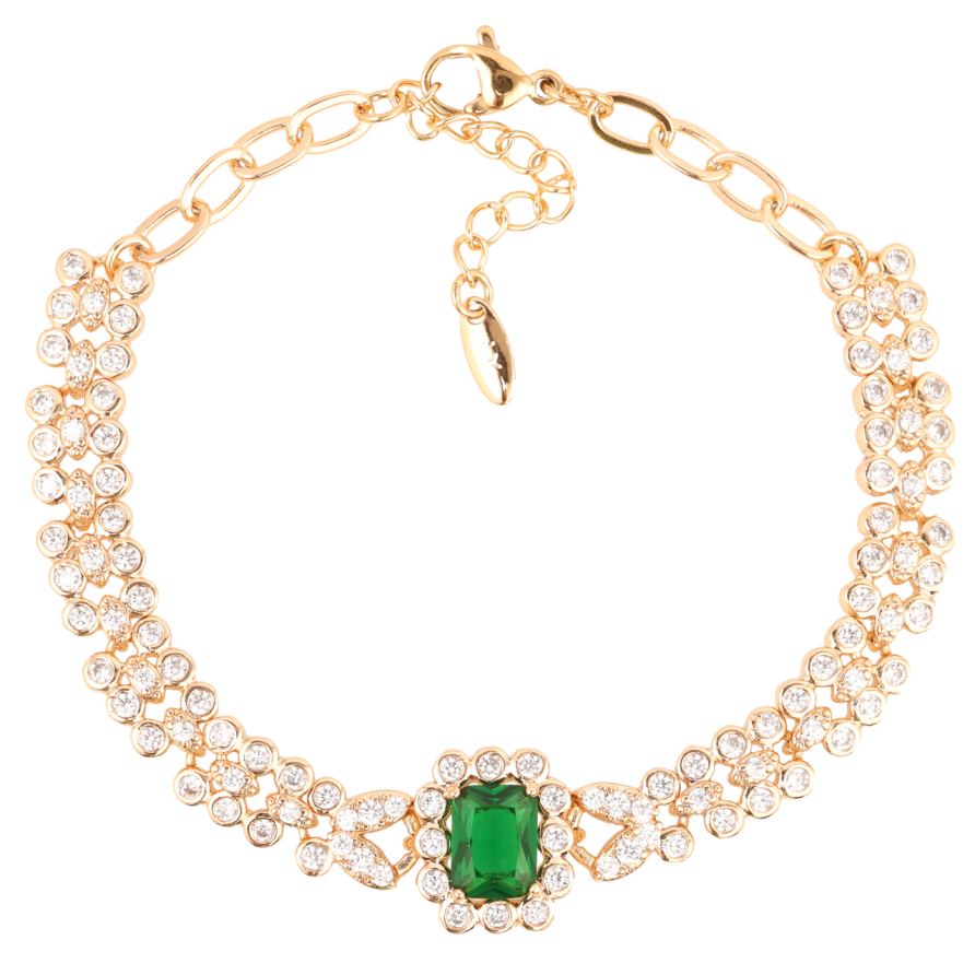 Браслет Xuping Позолота 18K Узор цирконием с зеленым фианитом длинна с доп.цепочкой 18-21см х 4-7мм фото №1