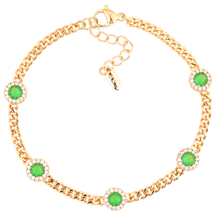 Браслет Xuping Позолота 18K Цепочка с вставками зеленые фианиты с циркон длинна с доп.цепочкой 17-20см х 3мм фото №22