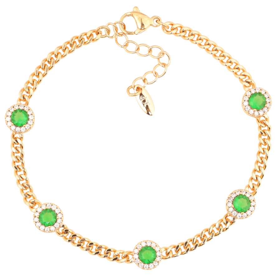 Браслет Xuping Позолота 18K Цепочка с вставками зеленые фианиты с циркон длинна с доп.цепочкой 17-20см х 3мм фото №1