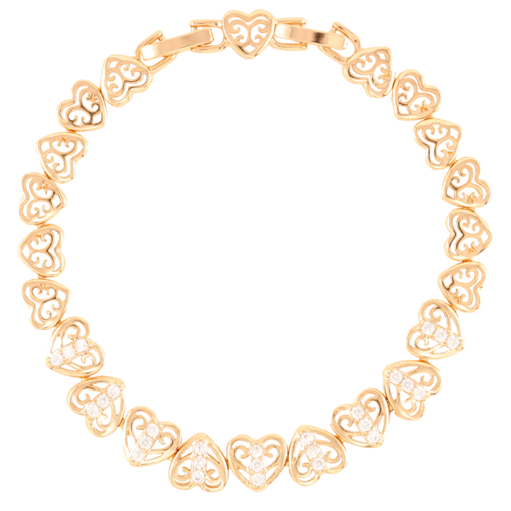 Браслет Xuping Позолота 18K Резные сердечки с цирконием длинна с доп.замком 17.5,19.5см х 8мм фото №6