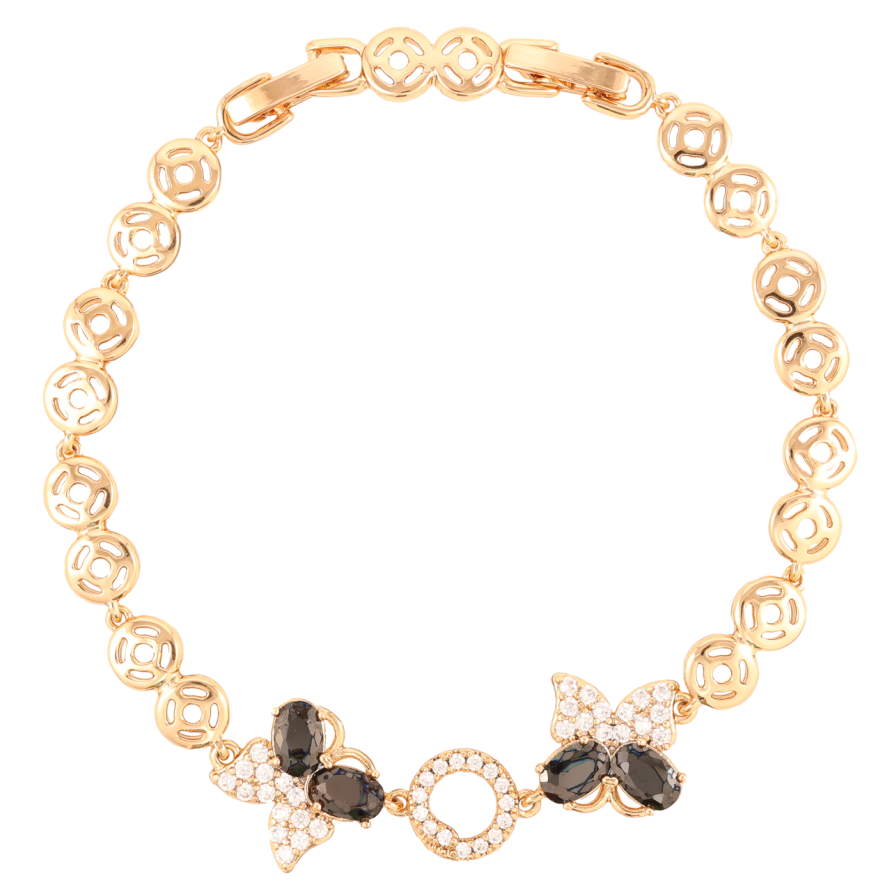 Браслет Xuping Позолота 18K Бабочки с цирконием и черными фианитами длинна с доп.замком 17,19см х 6мм фото №1