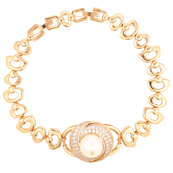 Браслет Xuping Позолота 18K Узор с цирконием и жемчужиной длинна с доп.замком 17,19см х 8-10мм фото №24