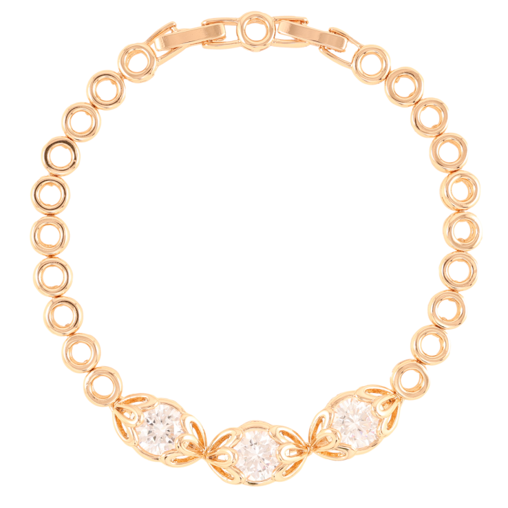 Браслет Xuping Позолота 18K Три кристалла в цветочной оправе длинна с доп.замком 17,19см х 6мм фото №15