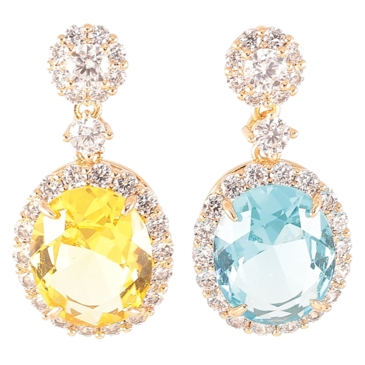 Сережки Xuping колір 18K пусети «Жовто-блакитні кристали в обрамленні кристалами» фото №8 Сережки Xuping колір 18K пусети «Жовто-блакитні кристали в обрамленні кристалами» фото №8