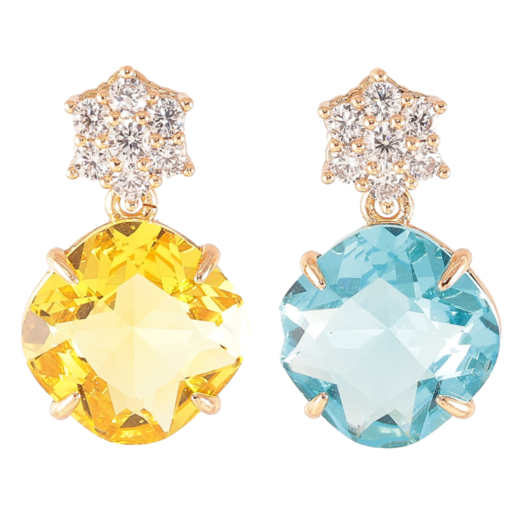 Сережки Xuping колір 18K пусети «Жовто-блакитні кристали з кришталевими квіточками» фото №7 Сережки Xuping колір 18K пусети «Жовто-блакитні кристали з кришталевими квіточками» фото №7