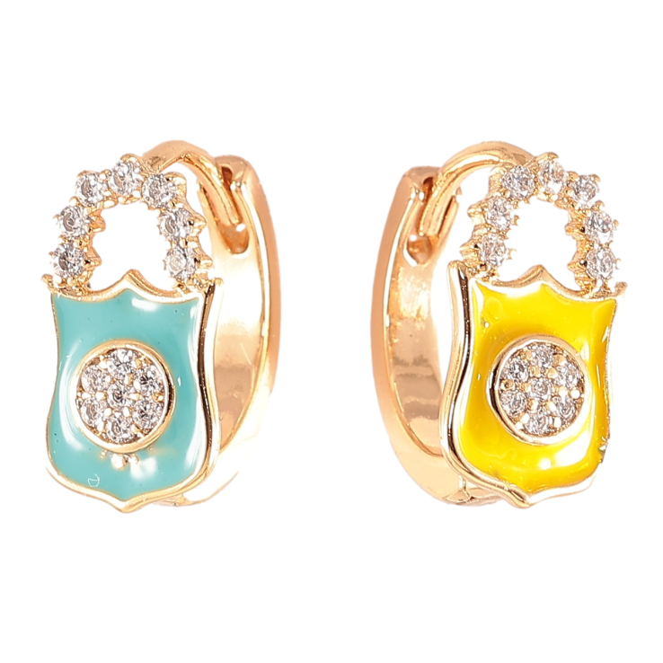 Сережки Xuping колір 18K колечка «Замочки з кристалами і жовто-блакитною емаллю» фото №8