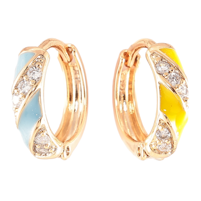 Сережки Xuping колір 18K колечка «Візерунок з кристалами і жовто-блакитною емаллю» фото №1