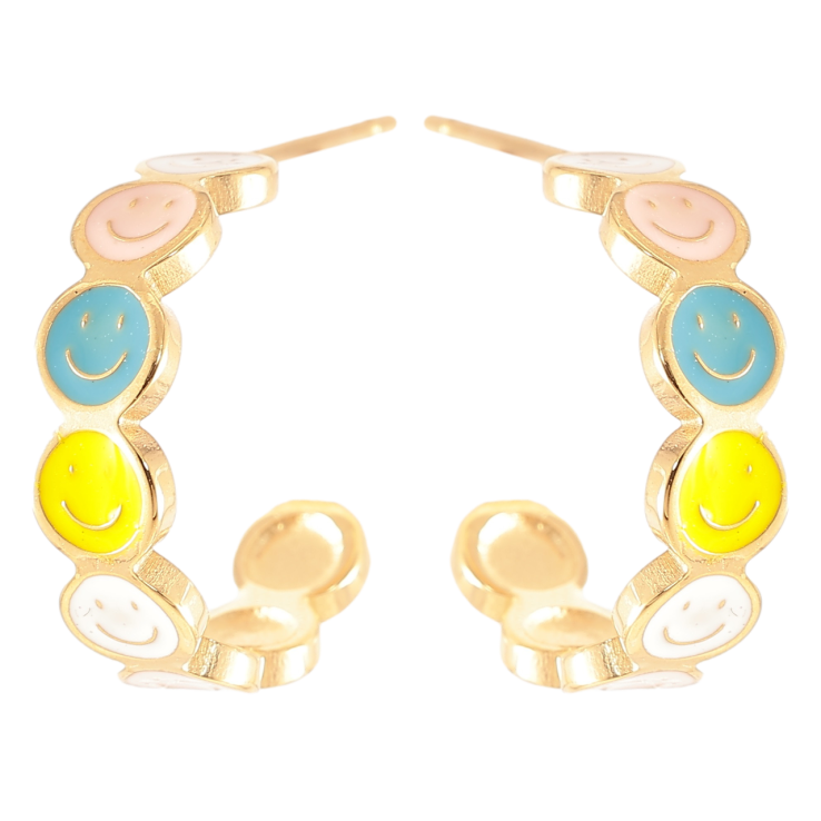 Сережки Xuping TTM Stainless Steel колір 14К пусети «Дуги Смайли кольоровою емаллю» фото №10