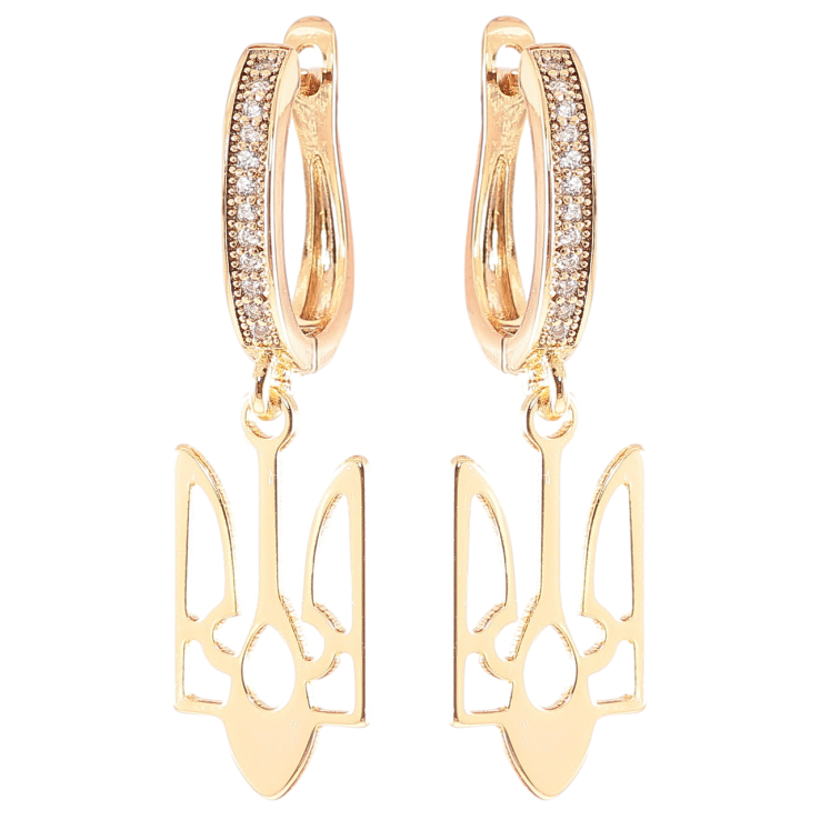 Сережки Xuping колір 18K англійський замок Герб України на дужці з кристалами фото №16