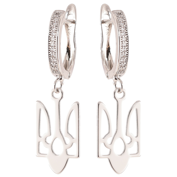 Сережки Xuping колір Родій англійський замок Герб України на дужці з кристалами фото №14