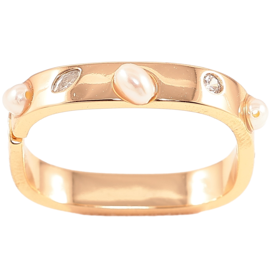 Кольцо Xuping Позолота 18K Квадратное с вставками циркония и бусин фото №1