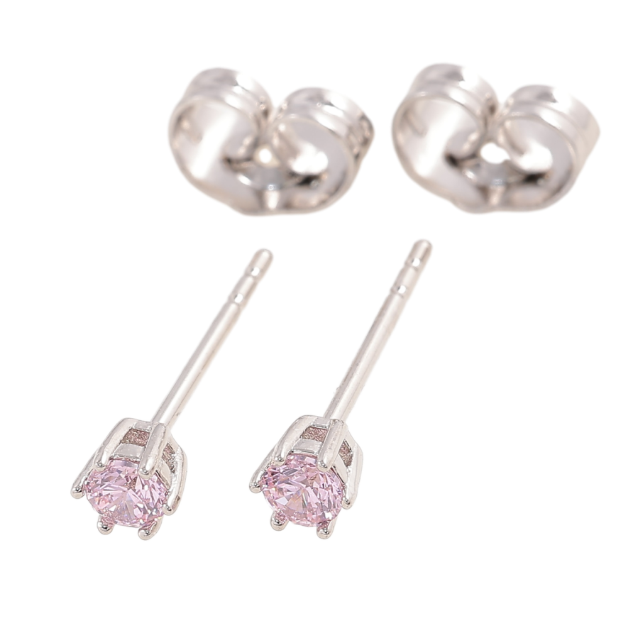 Сережки Xuping Родій пусети «Рожеві фіаніти в 6-ти крапановій оправі» ø 3мм фото №1