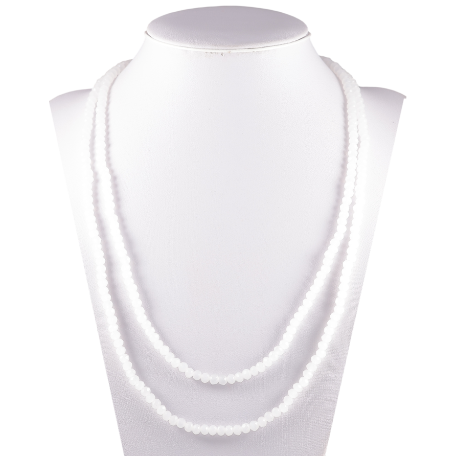 Ожерелье на резинке стекло Нить белых бусин длина 1м х 4мм фото №1