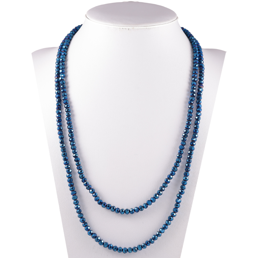 Ожерелье на резинке стекло Нить синих бусин длина 1м х 4мм фото №1