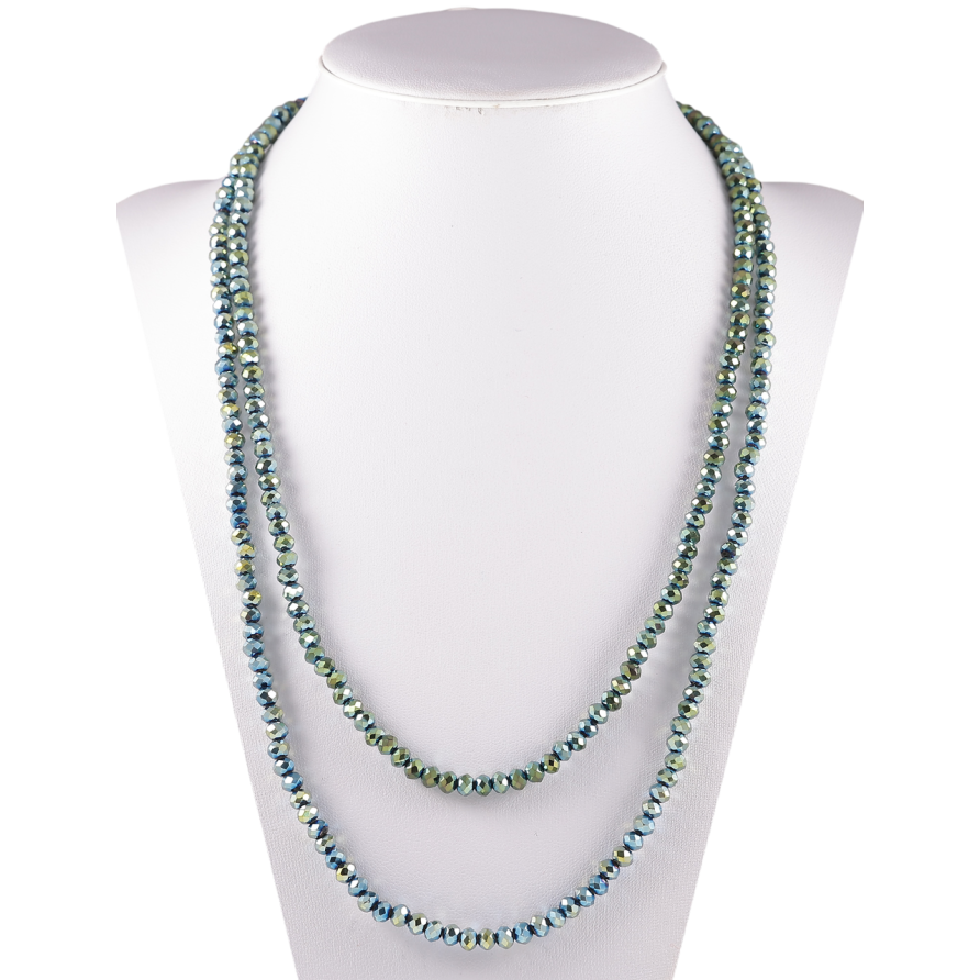 Намисто на гумці скло «Нитка зелено-хамелеонових намистин» довжина 1м х 4мм фото №1