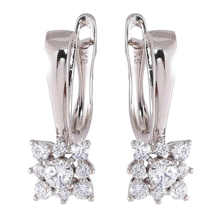 Серьги Xuping Родий английский замок Кристальные цветочки фото №16