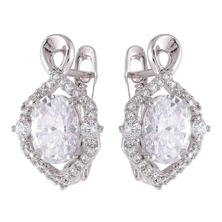 Серьги Xuping Родий английский замок Фианит в декоративном обрамлении циркония фото №5