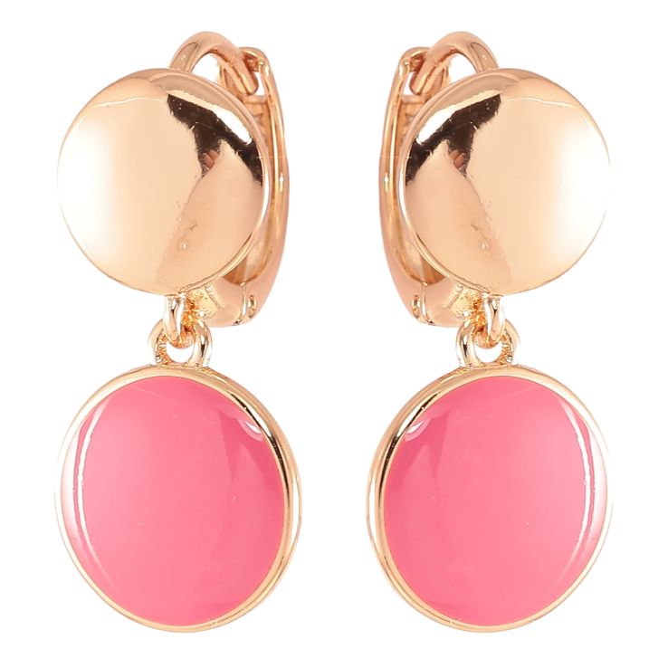 Серьги Xuping Позолота 18K подвески на колечках Два круга с розовой эмалью фото №7