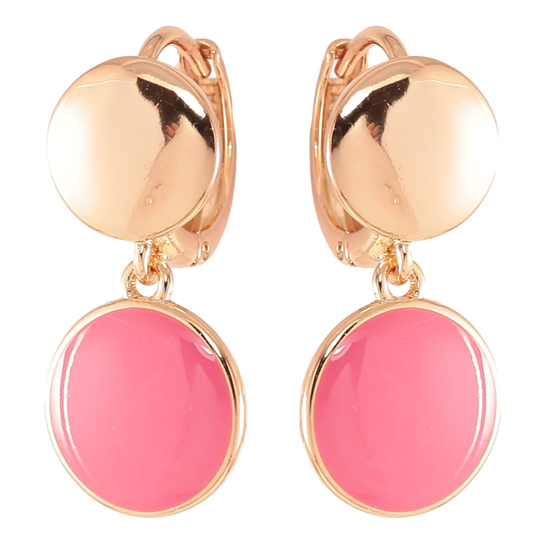 Серьги Xuping Позолота 18K подвески на колечках Два круга с розовой эмалью фото №1