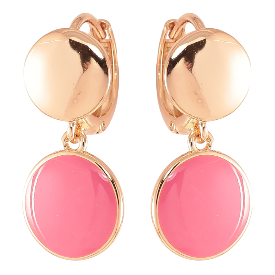 Серьги Xuping Позолота 18K подвески на колечках Два круга с розовой эмалью фото №1