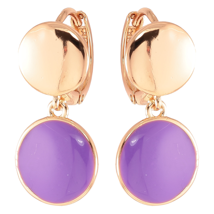Серьги Xuping Позолота 18K подвески на колечках Два круга с фиолетовой эмалью фото №6