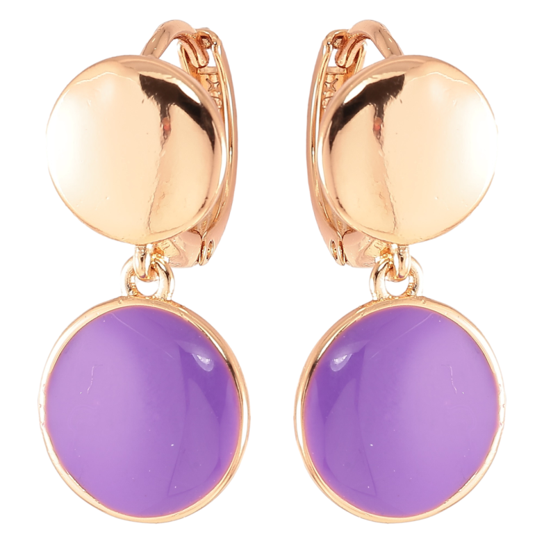 Серьги Xuping Позолота 18K подвески на колечках Два круга с фиолетовой эмалью фото №1