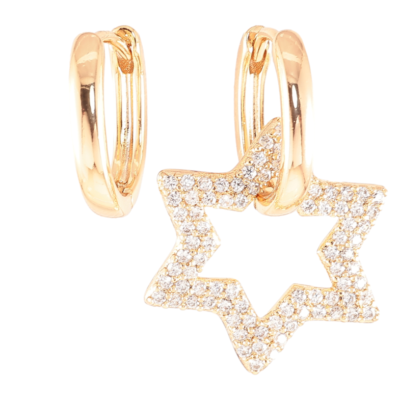 Серьги Xuping Позолота 18K подвески на колечках Ассиметричные, звезда с цирконием 2 в 1 фото №9