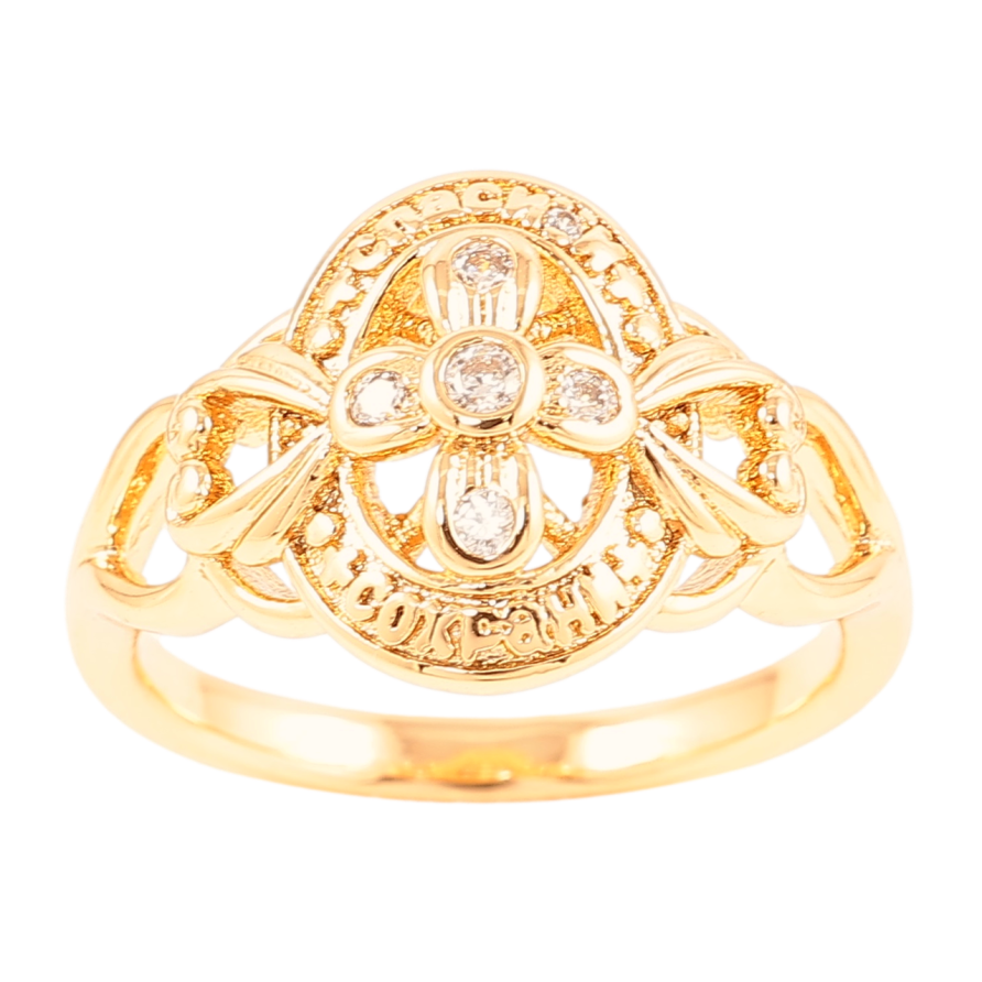 Каблучка Xuping Позолота 18K Напис «Спаси і Збережи» з декоративним візерунком» фото №1 Каблучка Xuping Позолота 18K Напис «Спаси і Збережи» з декоративним візерунком» фото №1