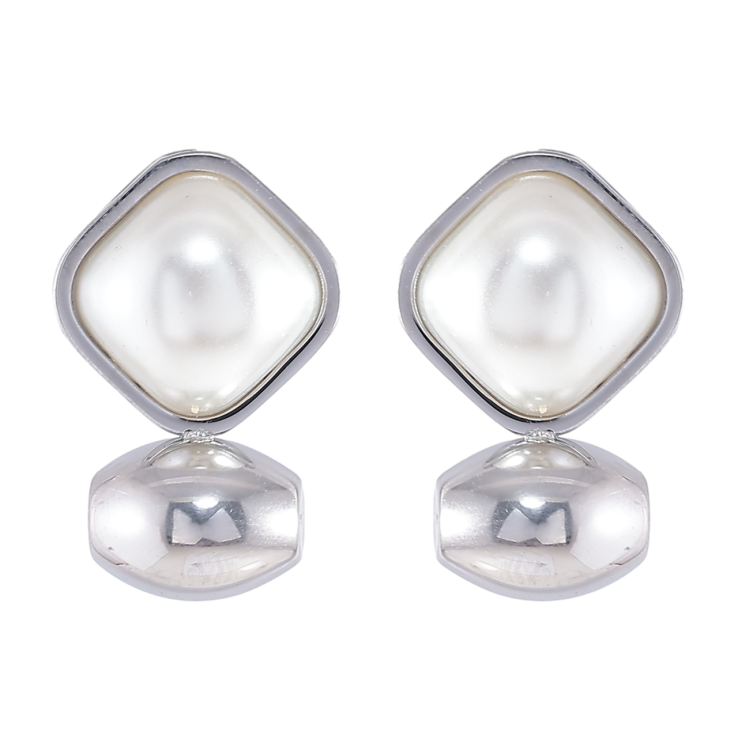 Серьги Xuping TTM Stainless Steel цвет Родий пусеты Фигурные с жемчужными вставками фото №3