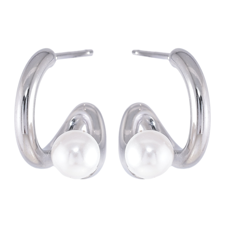 Серьги Xuping TTM Stainless Steel цвет Родий пусеты Фигурные с жемчужинками фото №14