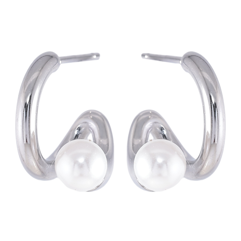 Сережки Xuping TTM Stainless Steel колір Родій пусети «Фігурні з перлинками» фото №1