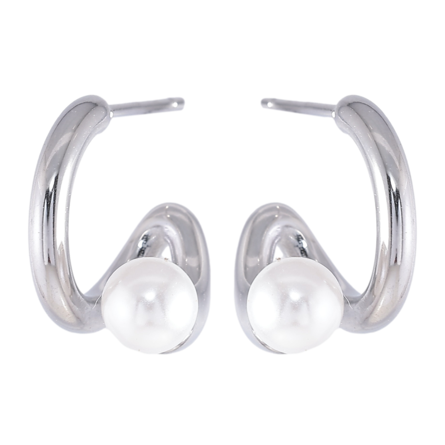 Серьги Xuping TTM Stainless Steel цвет Родий пусеты Фигурные с жемчужинками фото №1