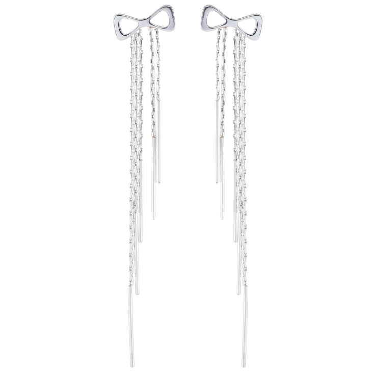 Серьги Xuping TTM Stainless Steel цвет Родий пусеты Банты с подвесками цепочками фото №21