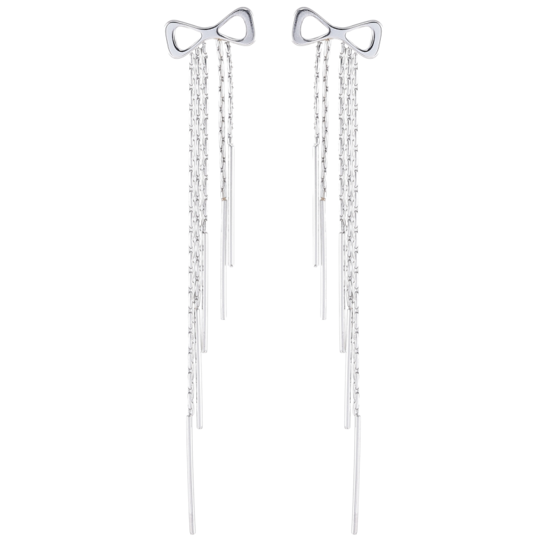 Сережки Xuping TTM Stainless Steel колір Родій пусети «Банти з підвісками ланцюжками» фото №24