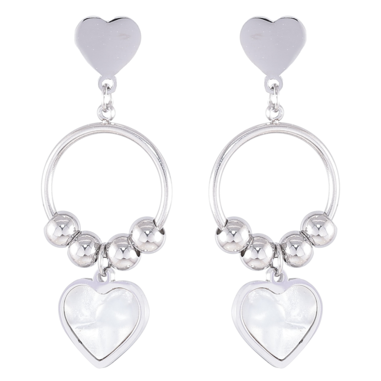 Сережки Xuping TTM Stainless Steel колір Родій пусети «Підвіски сердечка з перламутровими вставками» фото №23