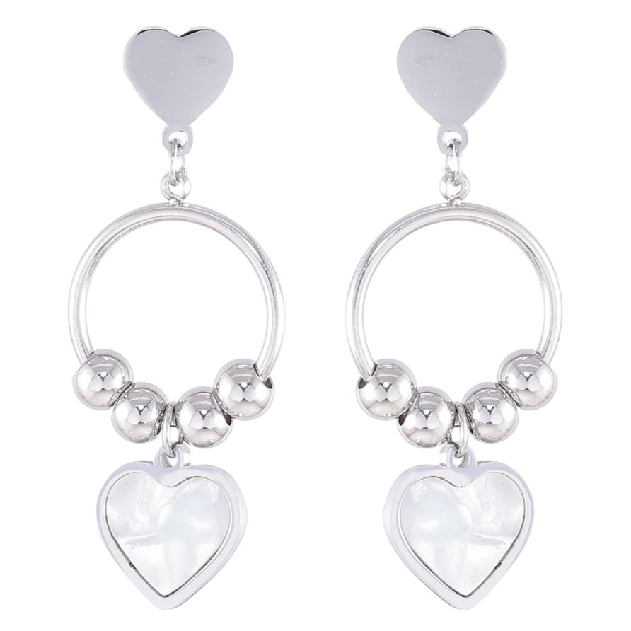 Серьги Xuping TTM Stainless Steel цвет Родий пусеты Подвески сердечки с перламутровыми вставками фото №1