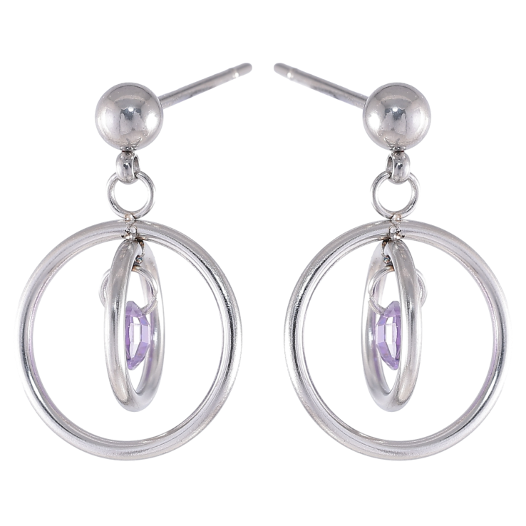 Серьги Xuping TTM Stainless Steel цвет Родий пусеты Подвески кольца с сиреневыми кристаллами фото №10