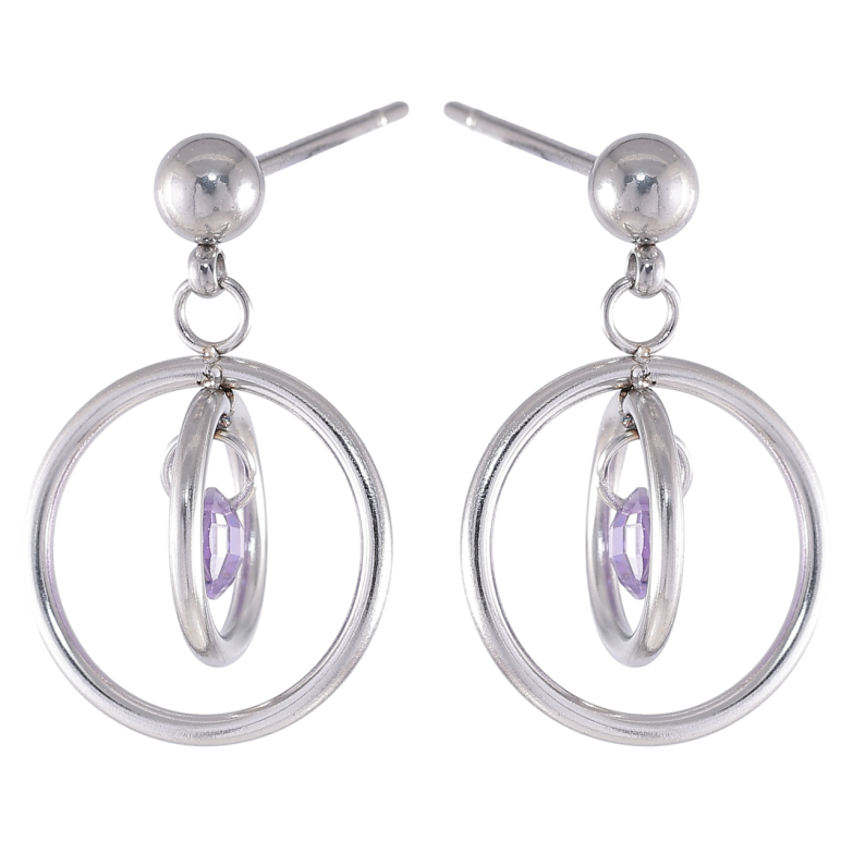 Сережки Xuping TTM Stainless Steel колір Родій пусети «Підвіски кільця з бузковими кристалами» фото №24