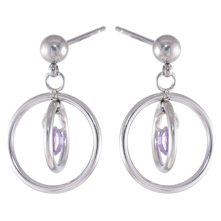 Серьги Xuping TTM Stainless Steel цвет Родий пусеты Подвески кольца с сиреневыми кристаллами фото №1