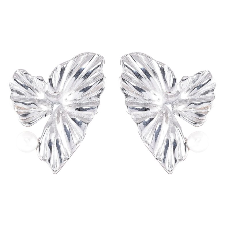 Сережки Xuping TTM Stainless Steel колір Родій пусети «Декоративні сердечка з перлинами» фото №7