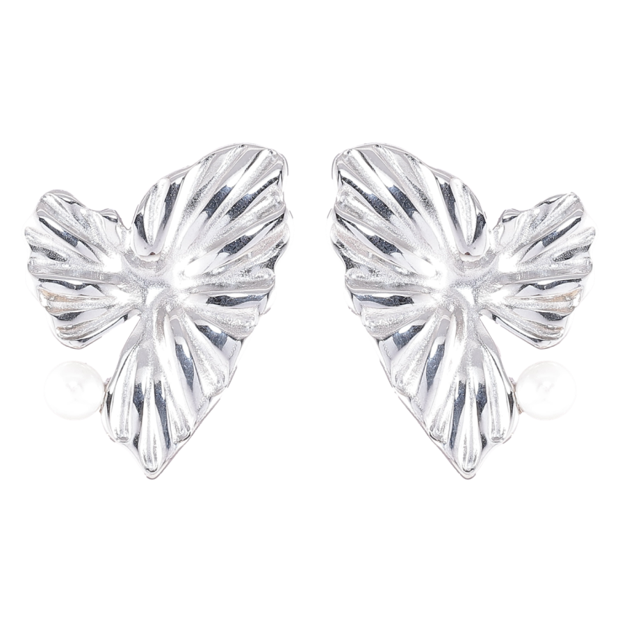 Серьги Xuping TTM Stainless Steel цвет Родий пусеты Декоративные сердечки с жемчужинами фото №1